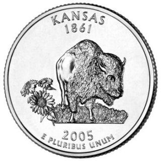 Reverse coin side (tails) of the Kansas quarter.