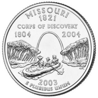 Reverse coin side (tails) of the Missouri quarter.
