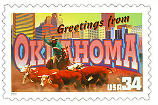 34 cent Oklahoma state stamp.